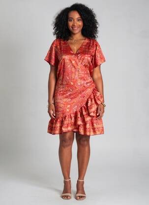 Robe mi-longue imprimé fantaisie manches courtes rouge SINOE BY BAMBOO'S femme