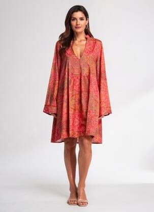 Robe mi-longue imprimé fantaisie manches longues rouge SINOE BY BAMBOO'S femme