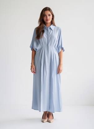 Robe longue manches courtes manches courtes bleu EXQUISS'S femme