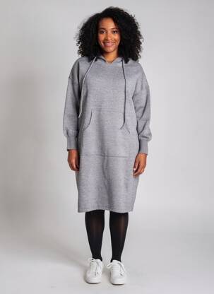 Robe pull col v manches longues gris WORLD FASHION femme
