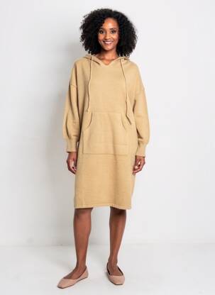 Robe pull col v manches longues beige WORLD FASHION femme
