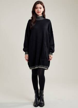 Robe pull stretch manches longues noir IKOONE&BIANKA femme