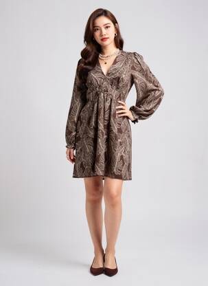 Robe courte manches longues manches longues marron IKOONE&BIANKA femme