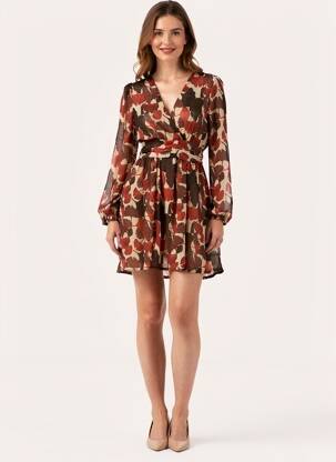 Robe courte manches longues manches longues marron IKOONE&BIANKA femme