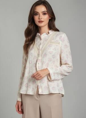 Chemisier imprimé fleurs manches longues beige VERSION FEMININ femme