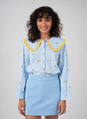 Chemisier coupe droite manches longues bleu IN APRIL 1986 femme