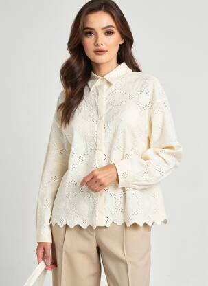 Chemisier coupe droite manches longues beige EXQUISS'S femme