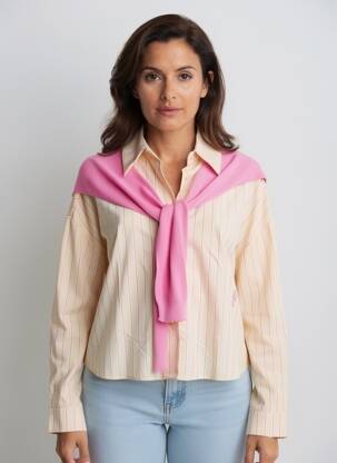 Chemisier tissage popeline manches longues rose SEASON femme