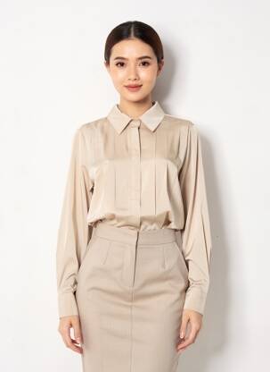 Chemisier coupe fluide manches longues beige EXQUISS'S femme