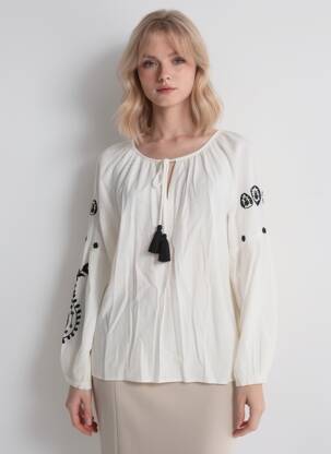 Blouse légère et transparente manches longues beige MUSY MUSE femme