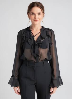 Blouse légère et transparente manches longues noir PEACE N'LOVE femme
