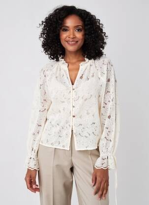 Chemisier coupe cintrée manches longues beige PEACE N'LOVE femme