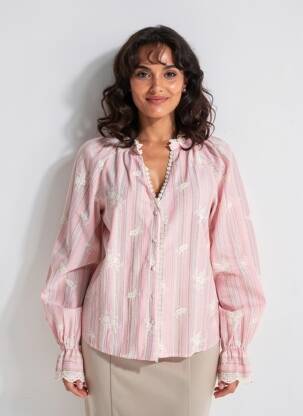 Chemisier coupe cintrée manches longues rose PEACE N'LOVE femme