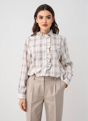 Chemisier tissage crêpe manches longues marron EXQUISS'S femme