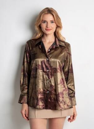 Chemisier coupe fluide manches longues marron CHIC & JEUNE femme