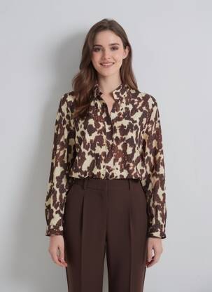 Chemisier tissage popeline manches longues marron AKOZ DE TOI femme