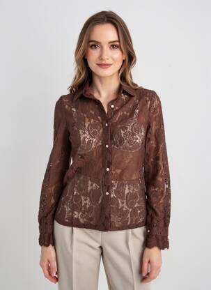 Chemisier coupe cintrée manches longues marron GOLDEN LIVE femme