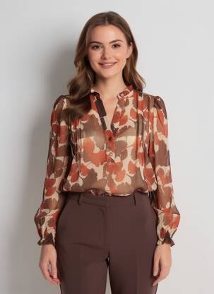 Blouse légère et transparente manches longues marron IKOONE&BIANKA femme