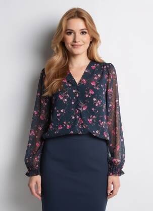 Chemisier imprimé fleurs manches longues bleu EMMA ELLA femme