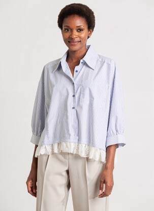 Chemisier fermeture boutonnée sur le devant manches courtes bleu JS MILLENIUM femme