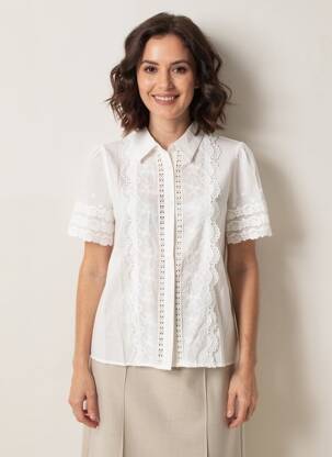 Chemisier coupe fluide manches courtes blanc GOLDEN LIVE femme