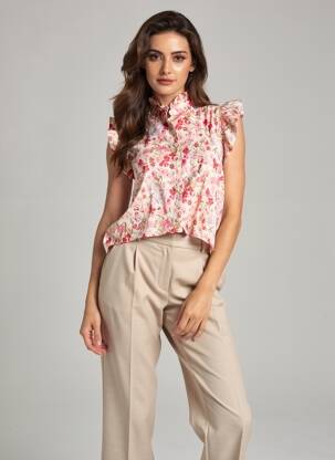 Chemisier imprimé fleurs manches courtes rose IKOONE&BIANKA femme