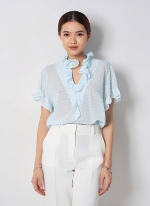 Blouse légère et transparente manches courtes bleu FEELHOO femme