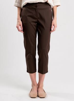 Pantalon 7/8 fermeture zippée sous rabat boutonné taille normale marron CHIC & JEUNE femme