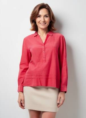 Blouse poignets boutonnés avec fente manches longues rouge BARBARA LEBEK femme