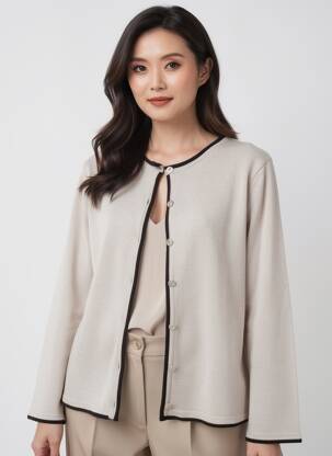 Gilet manches longues col rond beige BRUNO SAINT HILAIRE femme