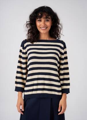 Pull col bateau manches 3/4 bleu MARIA BELLENTANI femme