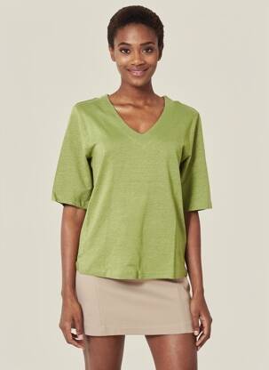 T-shirt col v manches courtes vert YERSE femme