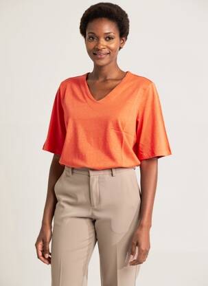 T-shirt col v manches courtes orange YERSE femme
