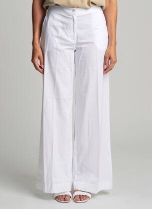 Pantalon large tissage popeline taille haute blanc MARIA BELLENTANI femme
