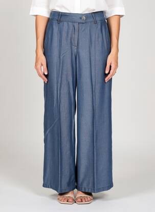 Pantalon large fermeture zippée sous rabat boutonné taille haute bleu DIANA GALLESI femme