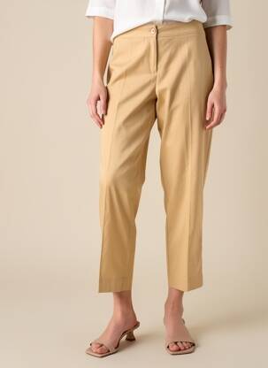 Pantalon 7/8 tissage popeline taille normale beige MARIA BELLENTANI femme