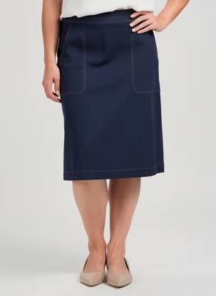 Jupe mi-longue coupe droite bleu BRUNO SAINT HILAIRE femme