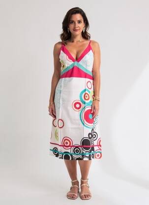 Robe mi-longue imprimé fantaisie fines bretelles blanc BAMBOO'S femme
