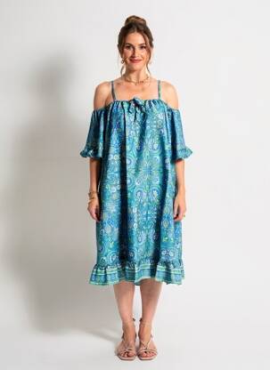 Robe mi-longue coupe fluide fines bretelles bleu SINOE BY BAMBOO'S femme