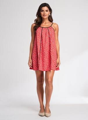 Robe courte imprimé fleurs fines bretelles rouge SINOE BY BAMBOO'S femme