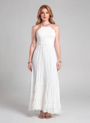 Robe longue manches dos nu fines bretelles blanc BAMBOO'S femme