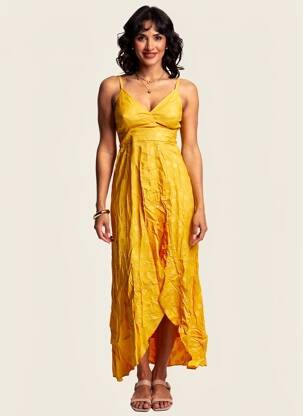 Robe longue coupe cintrée fines bretelles jaune SINOE BY BAMBOO'S femme