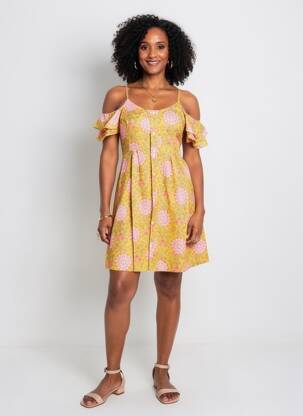 Robe courte imprimé fleurs fines bretelles jaune SINOE BY BAMBOO'S femme