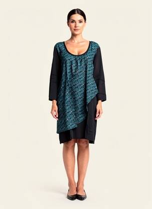 Robe mi-longue imprimé fleurs manches 3/4 noir BAMBOO'S femme