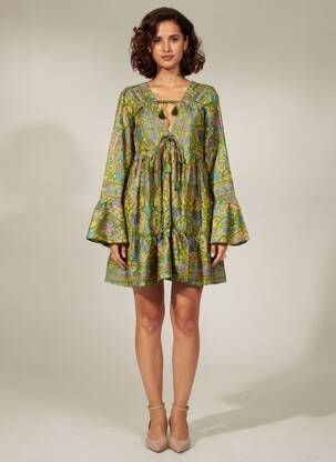 Robe courte coupe évasée manches longues vert SINOE BY BAMBOO'S femme