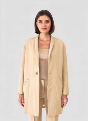 Manteau long coupe droite sans capuche beige MANGO femme