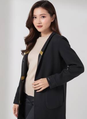Manteau long fermeture pressionnée sans capuche noir SUITE... femme