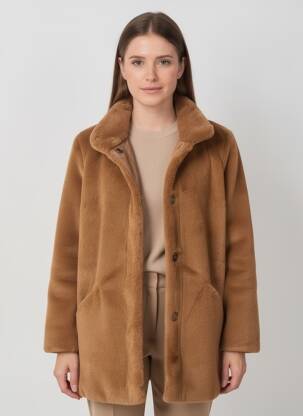 Manteau long fermeture pressionnée sans capuche marron ONLY femme