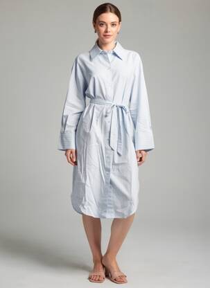 Robe mi-longue manches longues manches longues bleu SAMSOE & SAMSOE femme