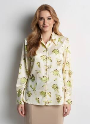 Chemisier imprimé fleurs manches longues jaune FABIENNE CHAPOT femme